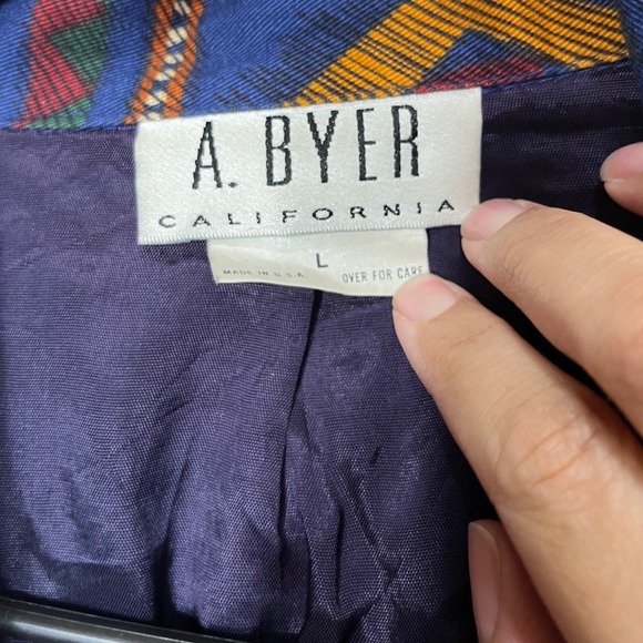 Vintage A Byer California Women's Blue Geometric Print Blazer Jacket Size L - Picture 4 of 8